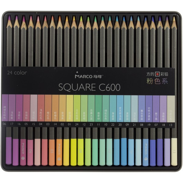 Карандаши цветные 24 цвета Marco Square (PS) металлическая коробка (6) C600-24TN/919907
