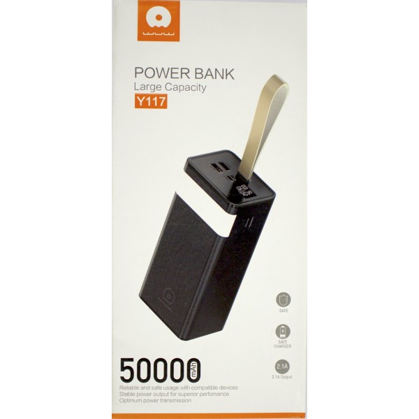 УМБ WUW Power Bank 50000mAh 2USB 2.1A black з дисплеєм та ліхтарем №Y117/Breidon/