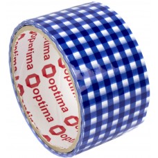 Лента клейкая канцелярская Optima Tartan 48 ммх20 м синяя в клеточку (6) (72) O45362