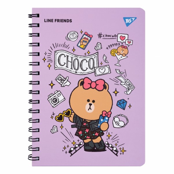 Блокнот пруж. А5 80арк. "Line Friends" Choco з гумкою №151771/Yes/(1)(10)(20)