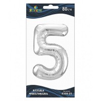Шарик воздушный фольгированный  Цифра-5 80 см серебро (1) 830825 Pelican