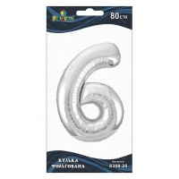 Шарик воздушный фольгированный  Цифра-6 80 см серебро (1) 830826 Pelican
