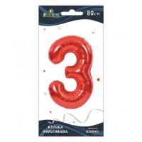 Шарик воздушный фольгированный  Цифра-3 80 см красный (1) 830843 Pelican