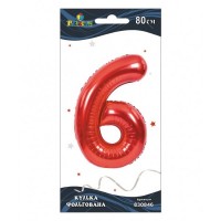 Шарик воздушный фольгированный  Цифра-6 80 см красный (1) 830846 Pelican