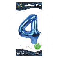 Шарик воздушный фольгированный  Цифра-4 80 см синий (1) (5) (20) 830854 Pelican