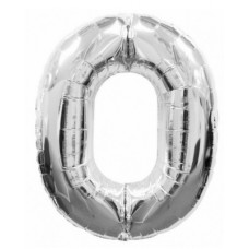 Кулька повітряна фольгована 40"/106см Цифра-0 срібло (10)  
