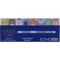 Стікери-закладки паперові Economix Fun Birds 15 Х48 мм 120 шт 8 кольорів (48) №E20964