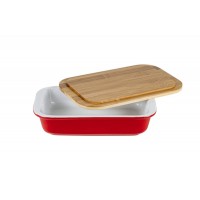 Форма для запікання керамічна Limited Edition Casa 1 л 24,5х15х5см прямокутна, червона, з бамбуковою кришкою (8) №S13/48315