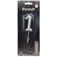 Свеча в торт Цифра-1 серебро 4,5см Pelican (1) (100) (800) 864521 