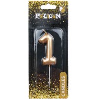 Свеча в торт Цифра-1 золото 6см Pelican (1) (12) (600) 866011 