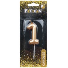 Свеча в торт Цифра-1 золото 6см Pelican (1) (12) (600) 866011 