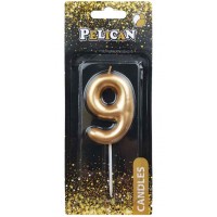 Свеча в торт Цифра-9 золото 4,5см Pelican (1) (100) (800) 864519