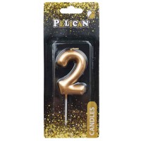 Свічка в торт Цифра-2 золото 6см Pelican (1) (12) (600) 866012 