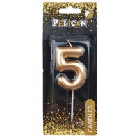 Свеча в торт Цифра-5 золото 6см Pelican (1) (12) (600) 866015 