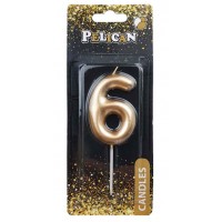 Свеча в торт Цифра-6 золото 6см Pelican (1) (12) (600) 866016 