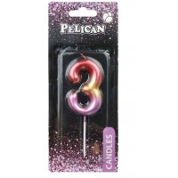 Свеча в торт Цифра-3 радужная 6см Pelican (1) (12) (600) 866063 