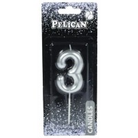 Свеча в торт  Цифра-3 серебро 6см (1) (12) (600) 866023 Pelican