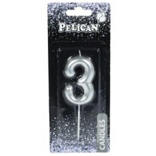 Свеча в торт  Цифра-3 серебро 6см (1) (12) (600) 866023 Pelican