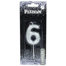 Свеча в торт  Цифра-6 серебро 6см (1) (12) (600) 866026 Pelican