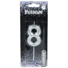 Свеча в торт  Цифра-8 серебро 6см (1) (12) (600) 866028 Pelican