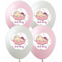 Набір кульок повітряних латексних 12" 30см Hello, Baby дівчинка 10 шт Pelican (1) №828474    