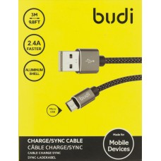 Кабель USB > microUSB Budi 2.4A 3м №DC206M/M8J206M09-BLK