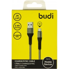 Кабель USB > microUSB Budi 2.4A 2м grey №DC197M20H/Breidon/