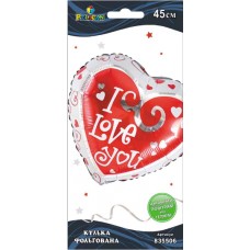 Кулька повітр. фольгована "Серце біло-червоне I love you" 45см №835506/Pelican/(1)(5)